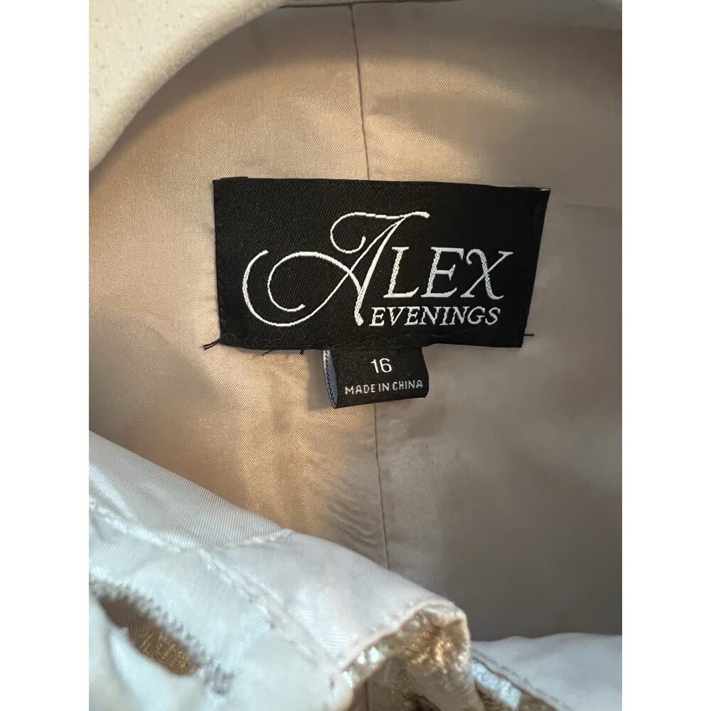 ALEX Evenings Jacquard Gold Mother Of The Bride Dress Gown Point Collar 14 16 - Picture 14 of 16
